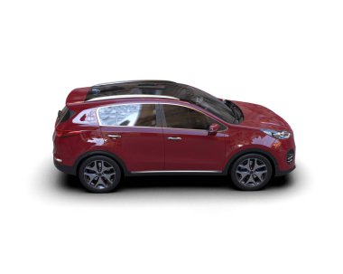 Beyaz arka planda gölgesi olan modern bir araba. Tasarım ve reklam için. 3d illüstrasyon