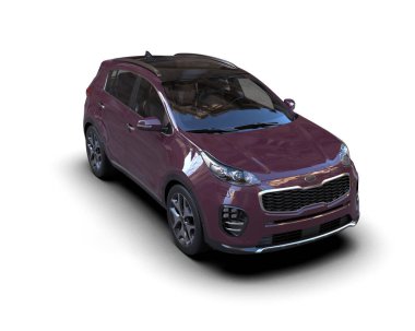 Modern şehir arabası kırpma yolu ile beyaz arka planda izole edildi. 3 Boyutlu Hazırlama