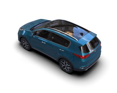 Beyaz arka planda bir araba. 3d oluşturma