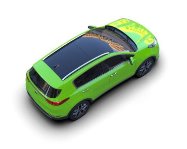 Yeşil modern araba beyaz arka planda izole edilmiş. 3d oluşturma.