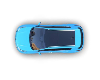 Mesaj için boş afişi olan mavi bir araba. 3d oluşturma