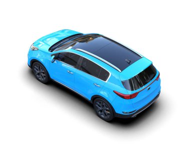 Beyaz arka planda modern mavi arazi aracı. 3d oluşturma