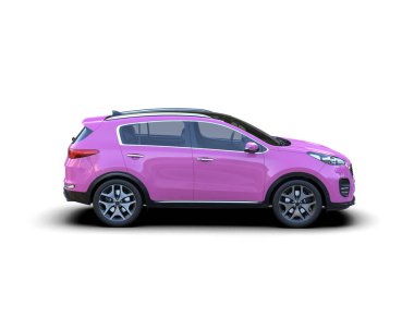 Pembe modern araba beyaz arka planda izole edilmiş - 3 boyutlu illüstrasyon