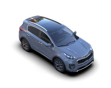 Beyaz arka planda modern kompakt araba. 3d oluşturma