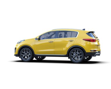 Beyaz arka planda bir araba. 3d oluşturma.