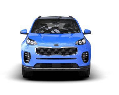 Modern mavi araba beyaz arka planda yansımayla izole edilmiş. 3d oluşturma