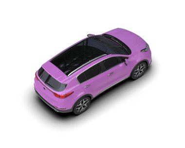 beyaz arkaplanda izole edilmiş mor araba 3 boyutlu görüntüleme