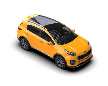 Beyaz arka planda modern şehir arabası. Ön manzara. 3d oluşturma.