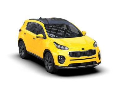 Şehir arabalı modern kompakt araba. 3d oluşturma