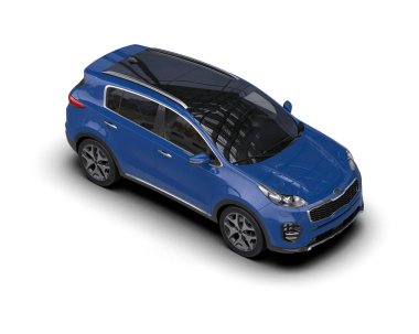 Yan manzaralı modern mavi şehir arabası.