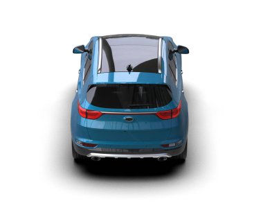 Mavi lüks modern araba. Beyaz arka planda yansımalı arka plan. 3d illüstrasyon