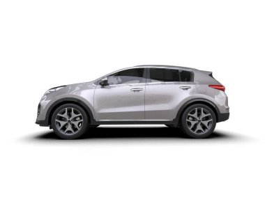 Beyaz arka planda modern bir cip arabası. 3d oluşturma