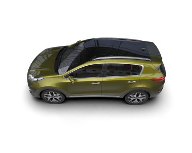 Modern bir eko arabanın 3 boyutlu resmi izole edilmiş.