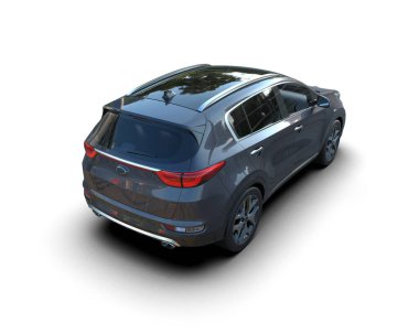 Siyah SUV arabası beyaz arka planda izole edilmiş. 3d oluşturma