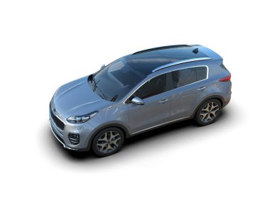 Modern araba beyaz arka planda izole edilmiş ve gölgesi var. 3d oluşturma