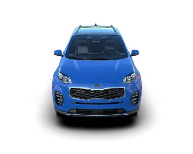 mavi modern araba beyaz arka planda izole edildi