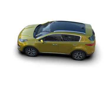 Sarı modern şehir arabası - 3 d illüstrasyon