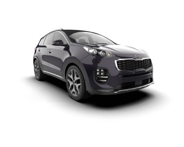 modern şehir arabası kırpma yolu ve gölgesi olan beyaz arka planda izole edildi