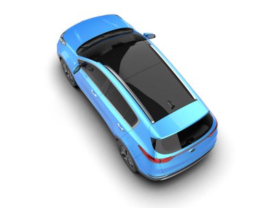 Beyaz arkaplanda 3D mavi araba görüntüleniyor