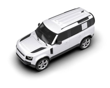 Beyaz arka planda beyaz SUV, 3 boyutlu görüntüleme