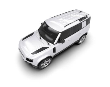 Beyaz arka planda modern bir araba. 3d oluşturma