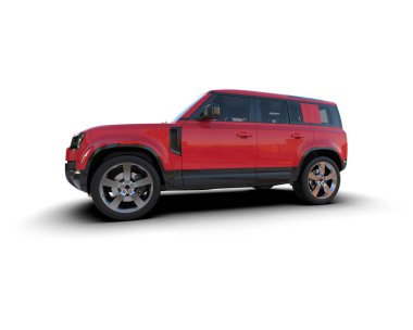 Kırmızı SUV arabası. 3d oluşturma