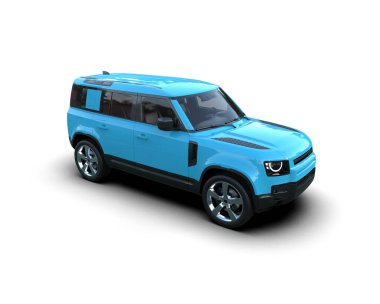 Beyaz arkaplanda mavi bir SUV 'un 3D görüntülemesi