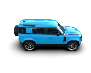 mavi araba beyaz arkaplanda izole edildi