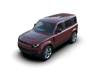 Beyaz arka planda bir araba cipi. 3d oluşturma