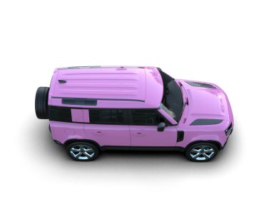Beyaz arka planda küçük pembe bir araba. 3 Boyutlu Hazırlama