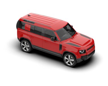 Kırmızı SUV arabası beyaz arka planda. 3d oluşturma