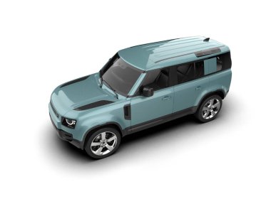 SUV beyaz arka planda izole edildi. 3D görüntüleme - illüstrasyon