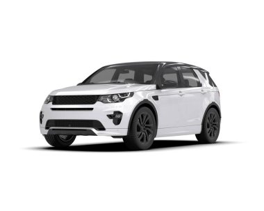 Beyaz, modern SUV beyaz bir arka planda izole edildi. 3d oluşturma