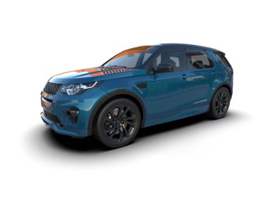 Siyah SUV arabası beyaz arka planda izole edilmiş. 3d oluşturma