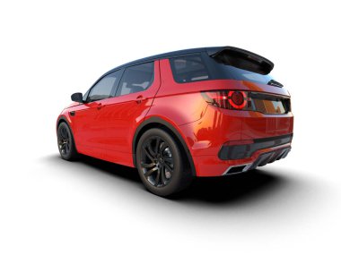 Kırmızı modern araba beyaz arka planda izole edilmiş. 3d resimleme.