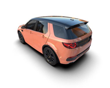 Beyaz arka planda modern kompakt bir spor arabanın 3 boyutlu resmi