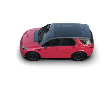 Beyaz arka planda kırmızı modern elektrikli şehir arabası. 3d oluşturma