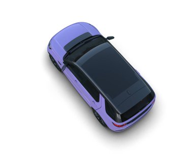 Beyaz arka planda modern mor bir araba. Yan görünüş. 3 Boyutlu Hazırlama
