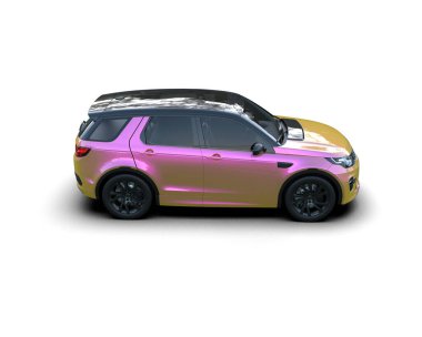 Beyaz arka planda modern kompakt şehir arabası. 3d oluşturma