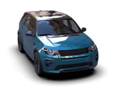 Mavi araba, modern elektrikli hatchback. 3d oluşturma