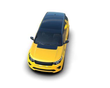 Sarı modern araba beyaz arka planda izole edilmiş. 3d oluşturma