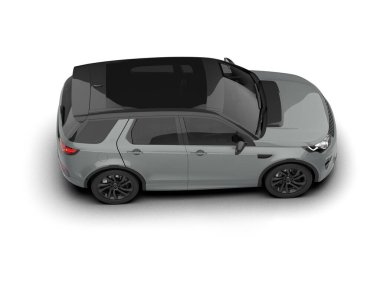 Beyaz stüdyoda izole edilmiş modern siyah bir arabanın 3 boyutlu görüntüsü.