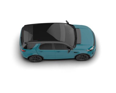 Küçük modern şehir manzaralı mavi bir cip. 3d illüstrasyon.