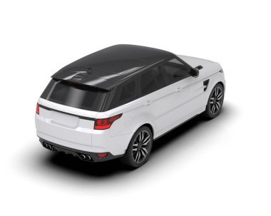 Beyaz arka planda beyaz bir araba. Genel bir model. Siyah arka planı olan bir araba. 3d oluşturma.