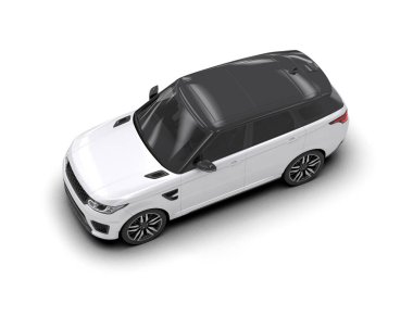 Beyaz arka planda beyaz-siyah bir arabanın 3 boyutlu çizimi