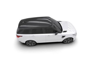 Siyah kapaklı beyaz bir cip. Beyaz arka planda izole edilmiş. Çeviri: