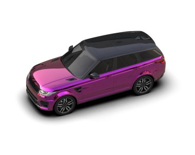 Pembe spor araba. 3D görüntüleme beyaz üzerine izole edildi