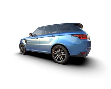 mavi araba beyaz arkaplanda izole edildi. 3 boyutlu görüntüleme