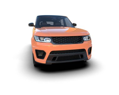 Beyaz arka planda modern bir araba. 3 boyutlu oluşturulmuş resim