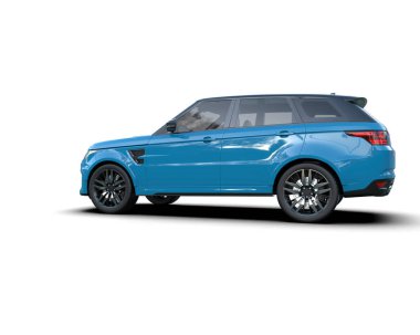 Beyaz arkaplanda mavi lüks SUV izole edildi